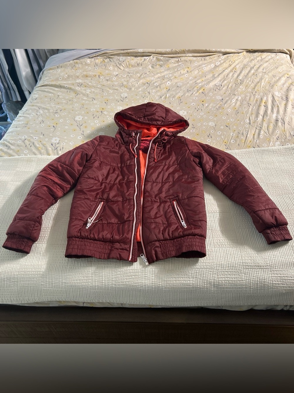 Cropp Burgundy Puffer Jacket with Orange Lining